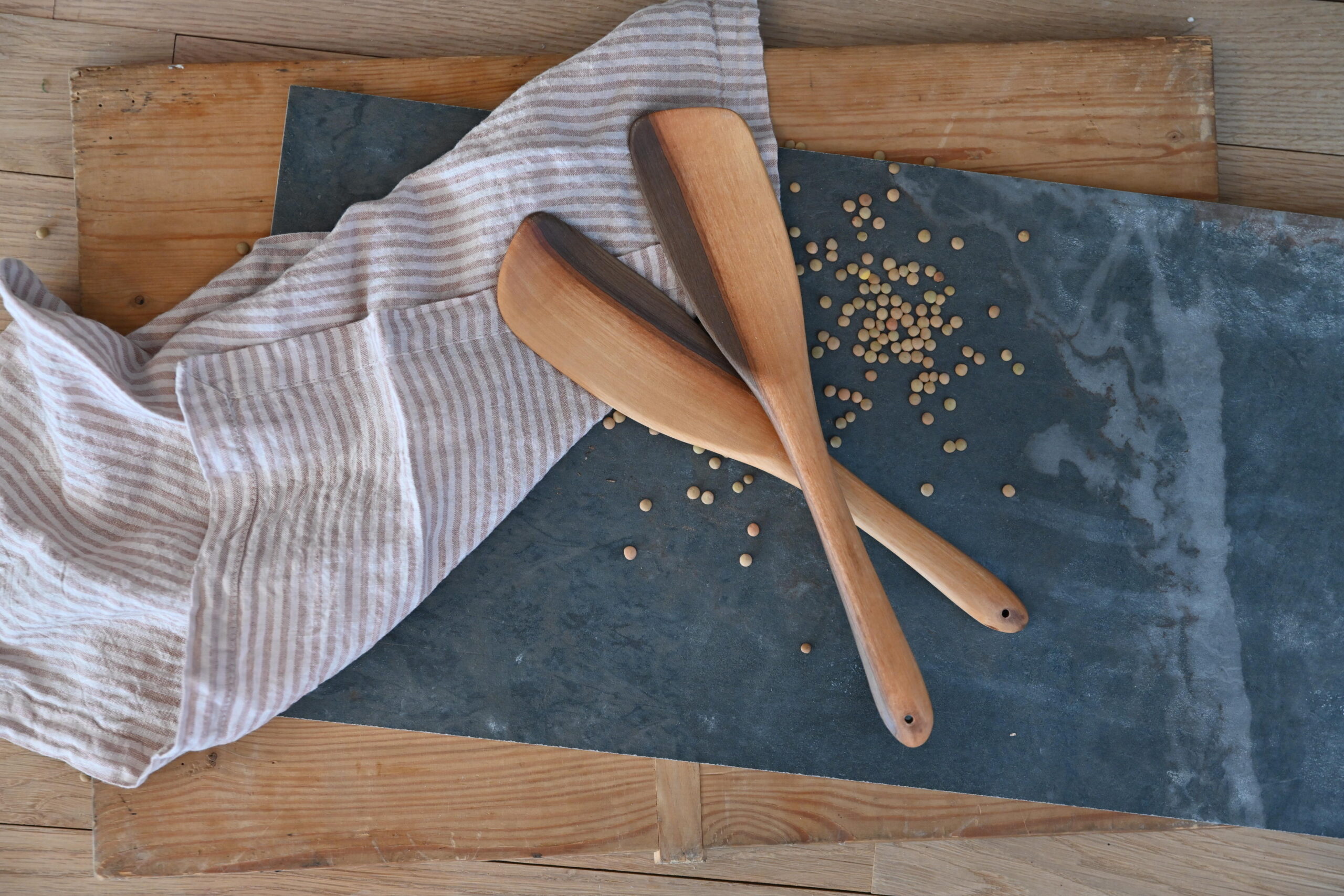 Kenya Wild Olive Wood Kafi Paddle Salad Servers – Handcrafted African Wood Serving Utensils