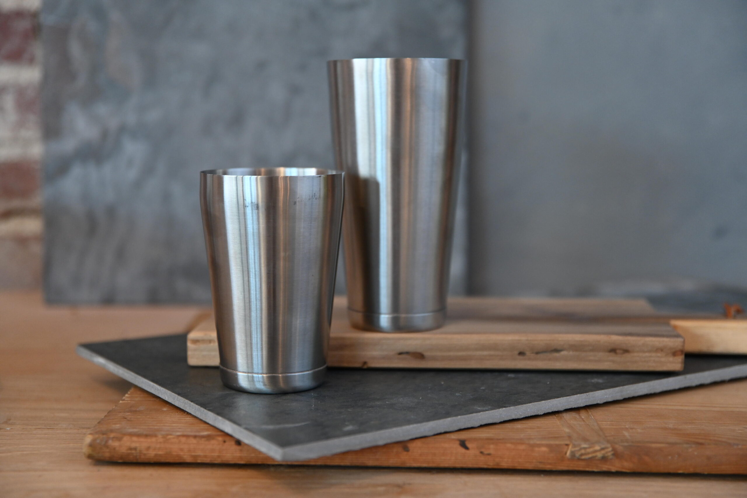Brushed Steel Cocktail Shaker Set | 28oz & 18oz Weighted Shaker Tins