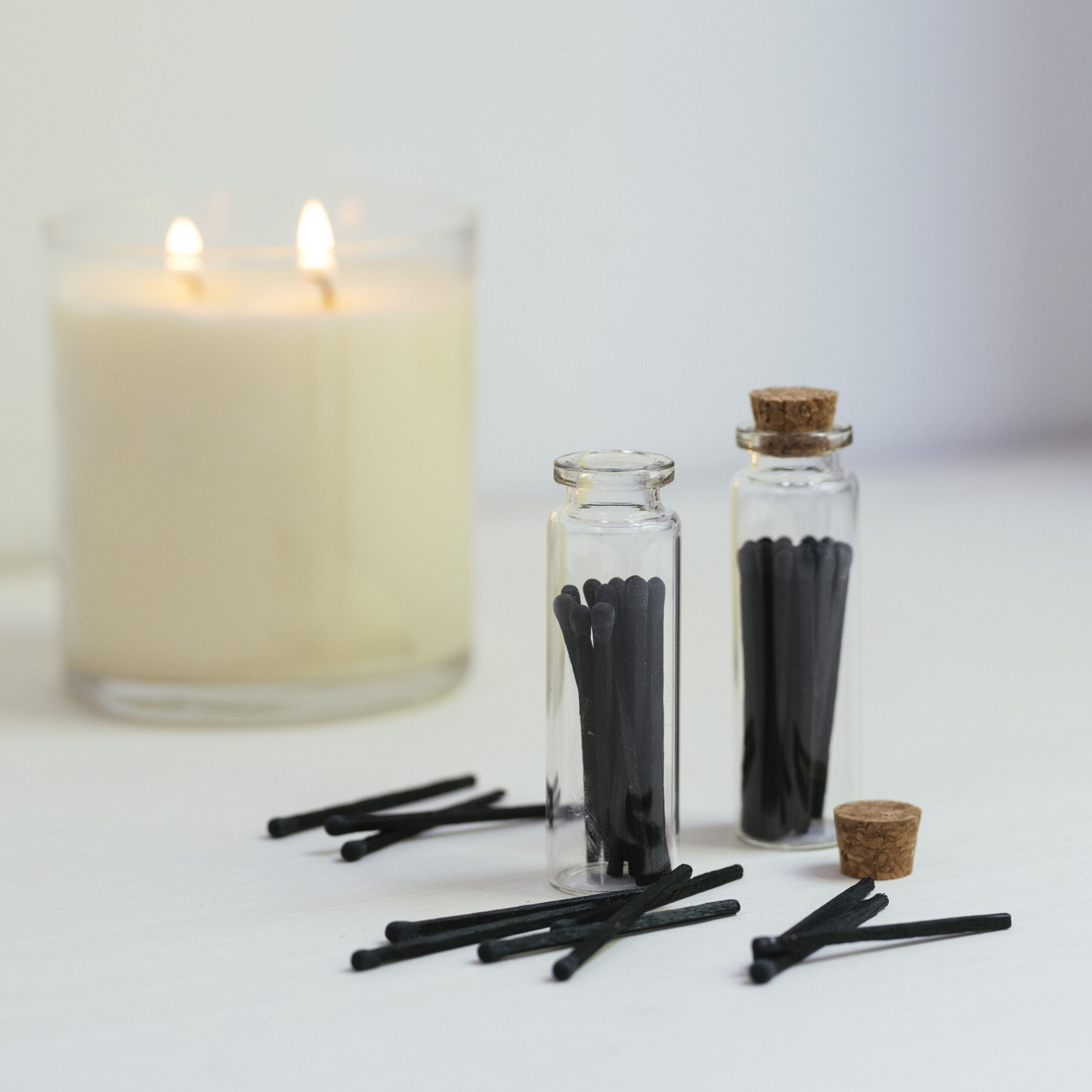 2-Inch All Black Decorative Matches in Jar with Striker | Handmade Home Decor