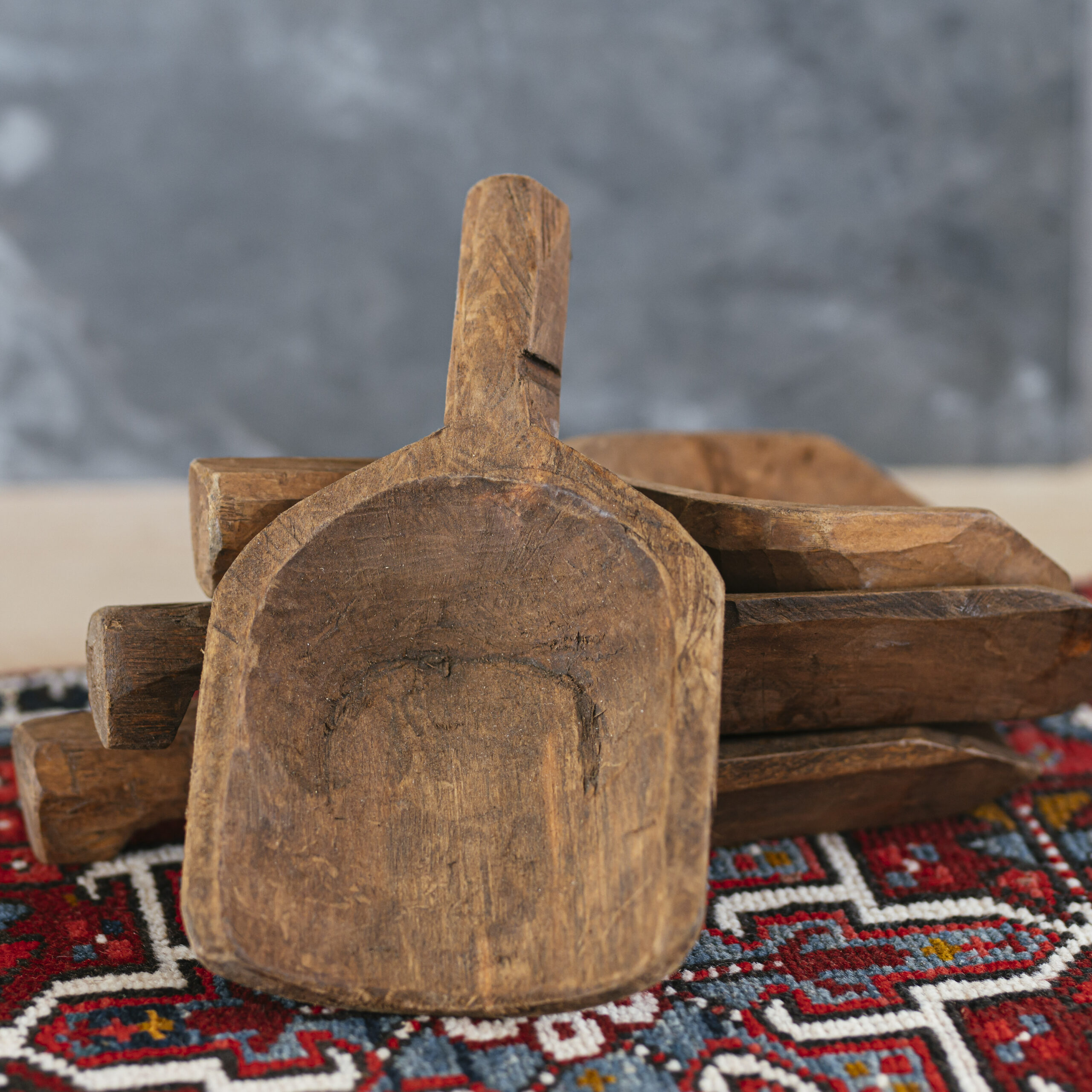 Hand Carved Wooden Grain Scoop | Rustic Decor Bowl with Handle
